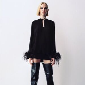 NWT Zara Flowing Blouse with Feathers | Blogger Favorite Feather Cuff Top